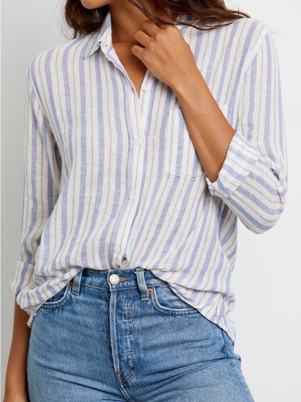 Rails Charli Long Sleeve Linen Semi Sheer Button Down Shirt- Bacara Stripe Sz XS